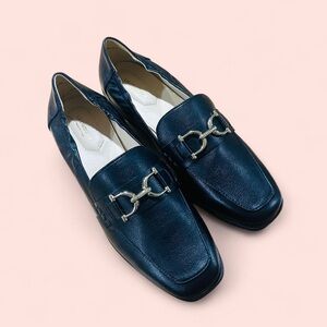 Black Vegan Leather Loafers Gold Hardware 9.5